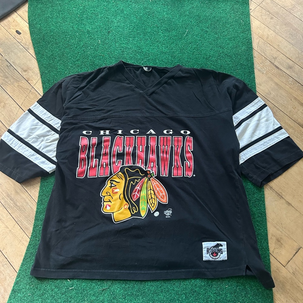 ravens Black Chicago Blackhawks Graphic Novel Jersey with White Sleeve Stripes